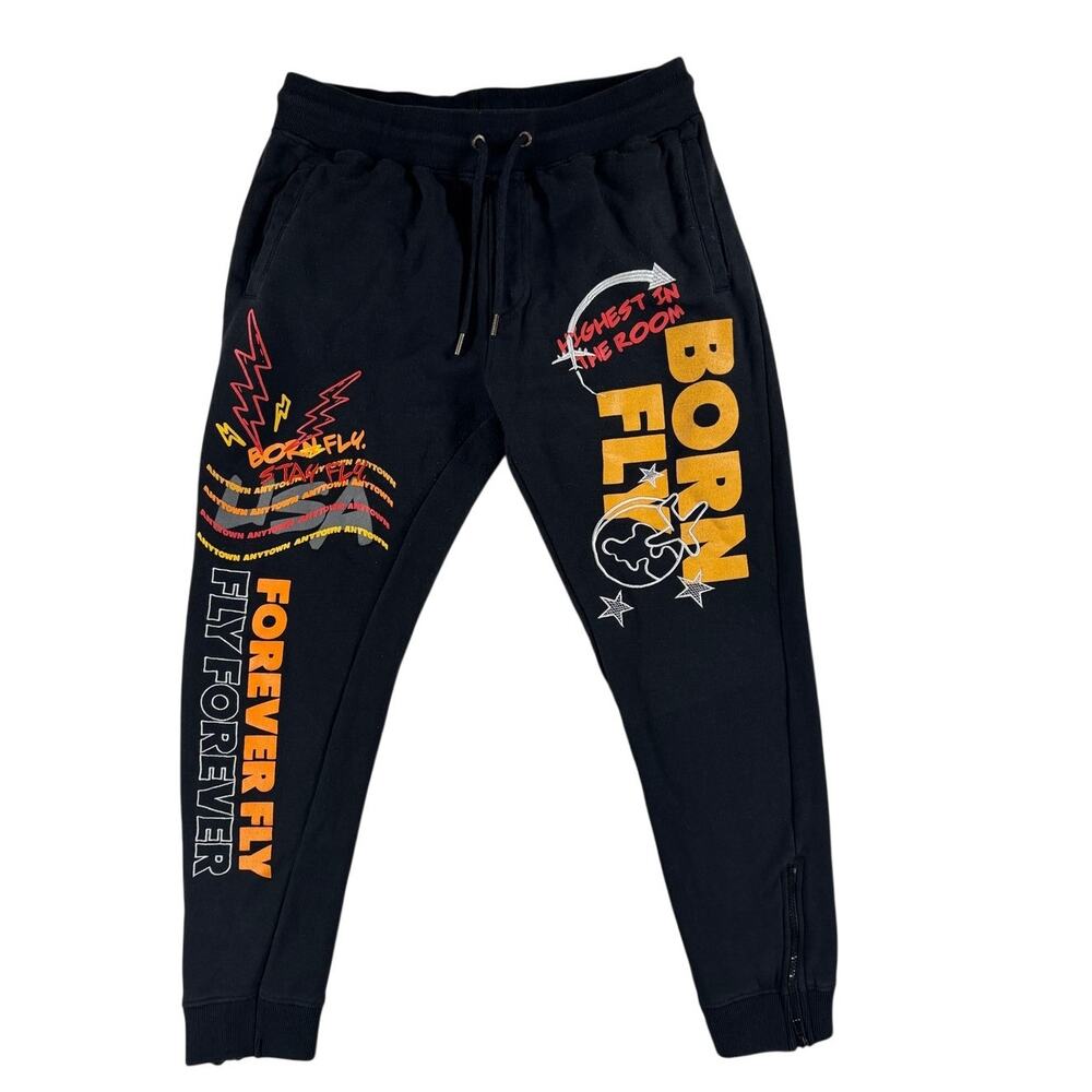 Born Fly Mens Graphic Fleece Sweatpants - Black - Large